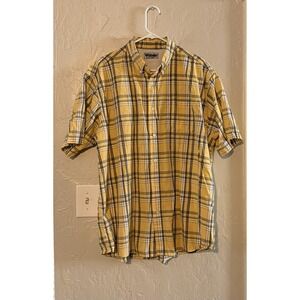 Wrangler Hero Shirt Mens XLarge Yellow Plaid Button Short Sleeve Collar Casual